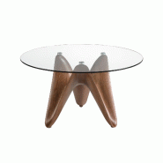 AC ANGEL CERDA Angel Cerdá Table à manger ronde verre trempé et noyer 1126C Ø130 x 75 - marron verre 8435631031437
