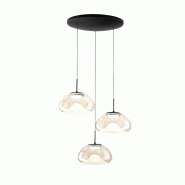 Brena - Suspension Fabas Luce 3 Lumières Circulaire - Led 30W Dimmable - Cognac Rosace Ronde D.35Cm - marron 8019282546061