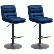 CLP Lot de 2 tabourets de bar Damar velours Bleu/Noir - bleu textile 325662 CLP Lot de 2 tabourets de bar Damar velours Bleu/Noir - bleu textile 325662
