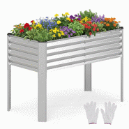 COSTWAY Bac surélevé métal 50kg, contenant avec drainage pour légumes fruits fleurs herbes, 118x60x77,5cm Argent - argenté métal SF6883EX
