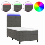 Décoshop26 - Lit LED en velours gris foncé avec sommier, tête de lit réglable et matelas 90x190 cm TDL0208256 - gris Décoshop26 - Lit LED en velours gris foncé avec sommier, tête de lit réglable et matelas 90x190 cm TDL0208256 - gris