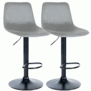 Décoshop26 - Set de 2 tabourets de bar repose-pieds en métal noir confortable en forme d'arc assise en velours gris 10_0004132 - gris 3000251946598_0