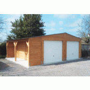 Garage avec bûcher en bois Douglas - GAR002 - 2 portes basculantes motorisées - Fabrication française