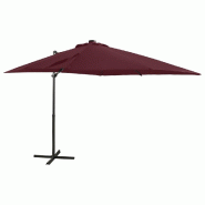 Helloshop26 - Parasol meuble de jardin déporté avec mât et lumières led rouge 250 cm bordeaux 02_0008526 - rouge aluminium 3000455082726