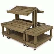 Présentoir central 4 modules en bois vielli + roulettes 220x143x157cm - marron Bois massif ALV880