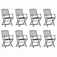 VidaXL Chaises Pliables D Extérieur Lot De 8 Et Coussins Bois D Acacia - gris 3078269