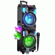 BM Sonic MEGA Enceinte 800W SONO DJ AUTONOME XXL USB Bluetooth, Effets LED, Microphone KARAOKE DJ, avec Trolley, 2 Boules Lumière Disco - 36666380345