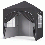 COSTWAY Pavillon pliable 3x3m, 4 parois latérales amovibles, pop-up, protection UV, déperlant, tonnelle jardin avec sac, noir - noir métal ZB34783PW