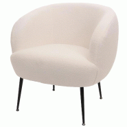 Décoshop26 - Fauteuil lounge dossier enveloppant et design arrondi en tissu bouclé blanc avec pieds métal 04_0009485 - blanc métal 3000267503761
