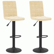 Décoshop26 - Lot de 2 tabourets de bar chaises hautes avec dossier en velours crème et acier DEC029665 - 3000257489990