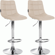 Décoshop26 - Lot de 2 tabourets de bar en synthétique crème base métal chromé réglable en hauteur et repose-pieds TDB10639 - 3002470032694