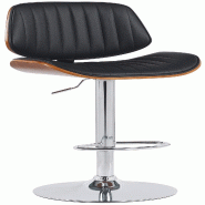 Décoshop26 - Tabouret de bar x1 style rétro moderne assise en similicuir noir bois noyer et cadre métal chromé 10_0005965 - noir métal 3000265319524