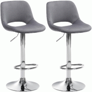 Décoshop26 - Tabourets de bar chaises haute x2 avec repose-pieds en velours gris foncé piètement métallique chromé 10_0004077 - gris métal 30002