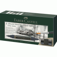 FABER-CASTELL Boîte de 5 marqueurs peinture Albrecht Dürer, double pointe, encres assorties tons de gris - 160306