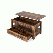 Helloshop26 - Table basse relevable 106 x 50 x 61 cm avec rangement caché ergonomique et design industriel en bois brun rustique 20_0013803 - 3000227