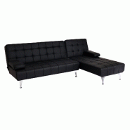 Mendler Canapé-lit HWC-K22, Canapé d'angle Canapé, Couchage à gauche/à droite Fonction sommeil 236cm ~ Similicuir noir - noir matière synthétiq