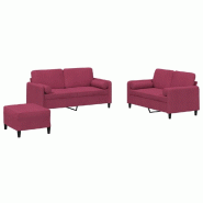 VidaXL Ensemble de canapés 3 pcs avec coussins rouge bordeaux velours Modèle Orion Pro - 3202008