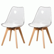 2 Chaises Tulipes Salle à Manger Scandinaves Bm Home Salle de Bureau, Pieds Bois de Hêtre Massif, Transparente, Assise Blanche - transparent plastiq