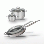 Batterie de cuisine avec 2 faitouts 12/20 cm et 2 poêles de cuisson 28/32 cm en inox sans PFAS Elo Collection Relief Solution Brillant - gris 3176239_0
