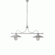 BeLight Cave Lustre en fer laqué blanc décor argent vieilli 2 lumières L. 87x30 BL234-2-BA - blanc 8050713213985
