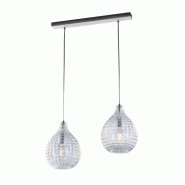 BeLight Rail Diamante Blanc, Cadre Chromé, Verre Soufflé Transparent Effet Cristal, Câbles Réglables, 2 Lumières Élégantes - transparent 8057724581652