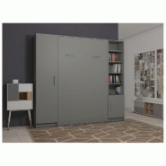 COMPOSITION ARMOIRE LIT ESCAMOTABLE SMART-V2 GRIS MAT COUCHAGE 160 X 200 CM COLONNE ARMOIRE ET BIBLIOTHÈQUE