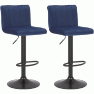 Décoshop26 - Lot de 2 tabourets de bar pivotant hauteur réglable assise surpiqué en velours bleu et métal noir 10_0004224 - bleu 3000251994742 Décoshop26 - Lot de 2 tabourets de bar pivotant hauteur réglable assise surpiqué en velours bleu et métal noir 10_0004224 - bleu 3000251994742