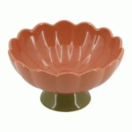 Menastyl - Plat Sur Pied Fiorella 21x11.5cm En Gres Terracotta Pied Vert - 3256391042120