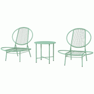 Merax salon de jardin 3 pièces avec 2 chaises et Table d'appoint, chaises de Jardin en Forme de Coquille, meubles de balcon pour 2 Personnes, Vert -