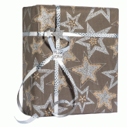Papier cadeau kraft chocolat avec étoiles argentées - 0.70x250m - recyclable et chic