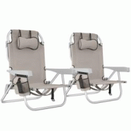 TecTake GmbH tectake Chaise de plage CORAL pliable avec fonction sac à dos - beige, Lot de 2 - 406261 - beige aluminium 406261 TecTake GmbH tectake Chaise de plage CORAL pliable avec fonction sac à dos - beige, Lot de 2 - 406261 - beige aluminium 406261