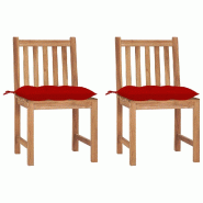 VidaXL Chaises De Jardin Lot De 2 Avec Coussins Bois De Teck Massif - rouge 3062937