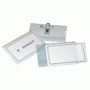 Badges à clips + pinces 55x86mm - PVC - par 50 avec étiquettes