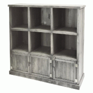 Buffet bas 6 cases 3 portes L117 x P38 x H121cm gris clair