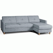 CANAPÉ D'ANGLE SCANDINAVE 140CM MATELAS 16 CM SYSTÈME EXPRESS SOMMIER LATTES RENATONISI TWEED BLEU AZUR