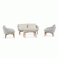 DCB GARDEN - Salon bas de jardin 5 places en aluminium imitation bois et corde tissée, avec table basse finition céramique - CUZCO - blanc et marron DCB GARDEN - Salon bas de jardin 5 places en aluminium imitation bois et corde tissée, avec table basse finition céramique - CUZCO - blanc et marron