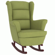 Décoshop26 - Fauteuil à bascule chaise de salon pieds en bois d'hévéa en velours vert clair extra confort DEC029144 - Bois massif 3000257230554