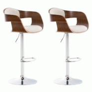 Décoshop26 - Lot de 2 tabourets de bar design scandinave en tissu crème et structure en bois couleur noyer 10_0004250 - 3000252008745 Décoshop26 - Lot de 2 tabourets de bar design scandinave en tissu crème et structure en bois couleur noyer 10_0004250 - 3000252008745