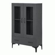 Helloshop26 - Armoire étagère meuble de rangement vitrée 115 x 70 x 31 cm gris foncé 03_0008941 - gris verre 3000224429431