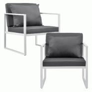 Helloshop26 - Lot de 2 chaises de jardin extérieures robustes avec coussins confortables blanc 70 x 60 x 60 cm 03_0000172 - blanc métal 3000028199783
