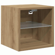 Helloshop26 - Meuble TV mural polyvalent avec lumières LED 30 x 28,5 x 30 cm en bois d'ingénierie chêne artisanal 02_0051174 - verre 3000236775830