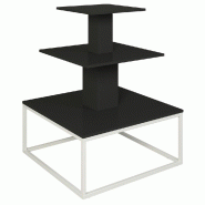 Présentoir 3 niveaux base métal blanc Vertigo noir 90x90x117cm