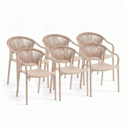 RATTATAN Lot de 6 chaises empilables en polypropylène avec dossier en corde tressée et accoudoirs, pour jardin, terrasse, bars, restaurants – Jenn
