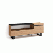 SKRAUT HOME Meuble TV, Banc Télé, 150x57x35cm, Pour les TV jusqu'à 65", Design industriel, Chêne et noir - beige Bois manufacturé 53_2