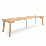SKRAUT HOME Table console extensible, 300, Pour 14 personnes, Pieds en bois, Chêne - beige Bois manufacturé 355_34