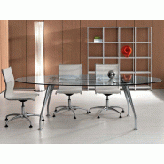 Table de réunion en verre design Segno - pieds chrome brillant - 200/250 x 100 cm Table de réunion en verre design Segno - pieds chrome brillant - 200/250 x 100 cm