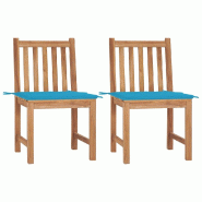 VidaXL Chaises De Jardin Lot De 2 Avec Coussins Bois De Teck Massif - bleu 3062920