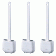 WE - Ensemble de 3 brosses WC en TPR et caoutchouc thermoplastique, blanches - blanc multi-matériau PK6532