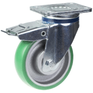 Roulette pivotante/frein de 160mm avec polyuréthane élastique convexe vert sur fonte ce Roulette pivotante/frein de 160mm avec polyuréthane élastique convexe vert sur fonte ce