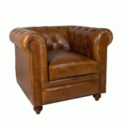 ANTIC LINE CREATIONS Fauteuil Chesterfield cognac - marron cuir CS1633